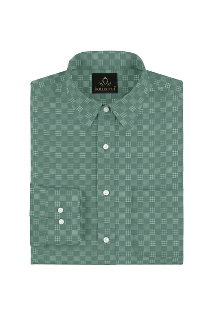 Jadesheen Green and White Jacquard Checks Egyptian Giza Cotton Shirt