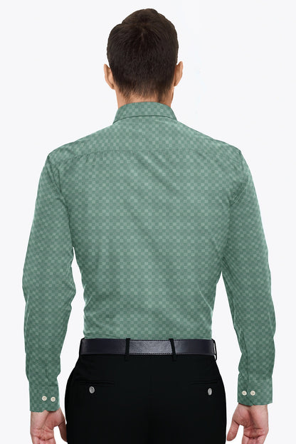 Jadesheen Green and White Jacquard Checks Egyptian Giza Cotton Shirt