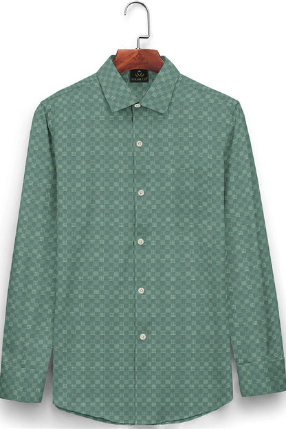 Jadesheen Green and White Jacquard Checks Egyptian Giza Cotton Shirt