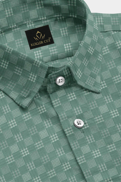 Jadesheen Green and White Jacquard Checks Egyptian Giza Cotton Shirt