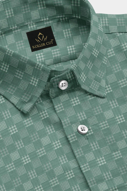 Jadesheen Green and White Jacquard Checks Egyptian Giza Cotton Shirt