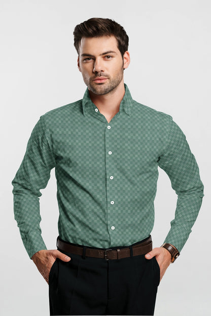 Jadesheen Green and White Jacquard Checks Egyptian Giza Cotton Shirt