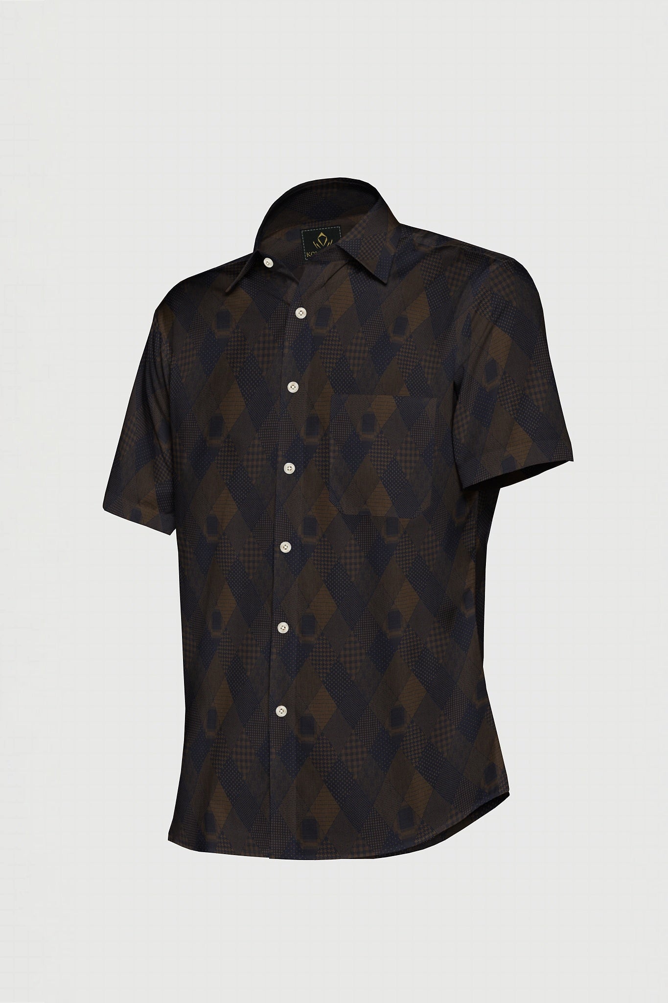 Caramal Brown and Moonlit Blue Jacquard Print Egyptian Giza Cotton Shirt