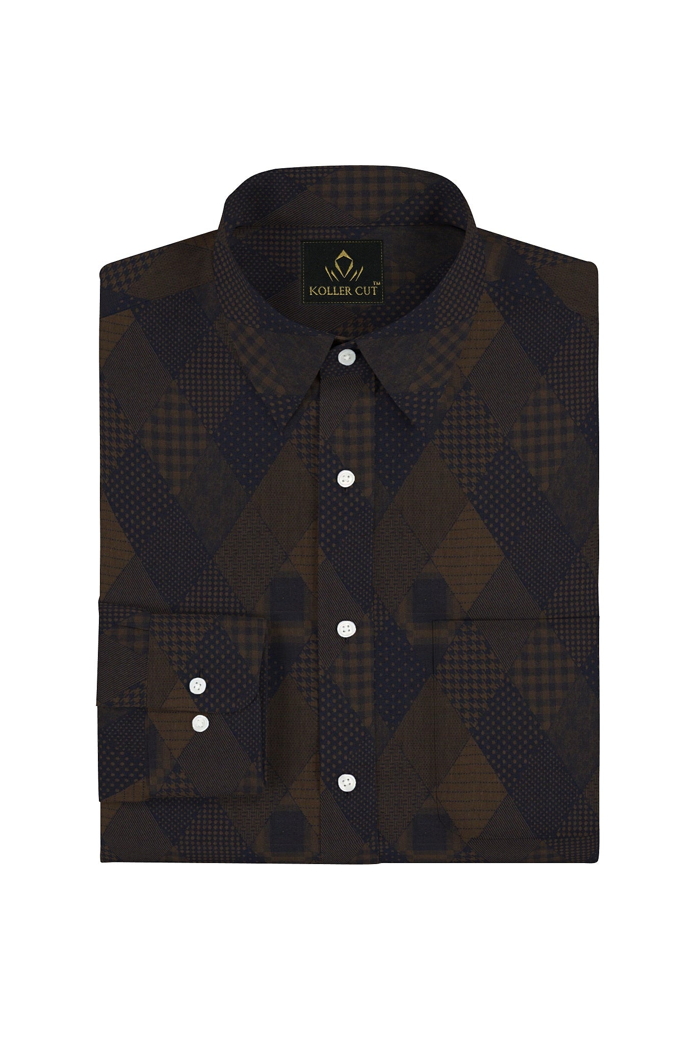 Caramal Brown and Moonlit Blue Jacquard Print Egyptian Giza Cotton Shirt