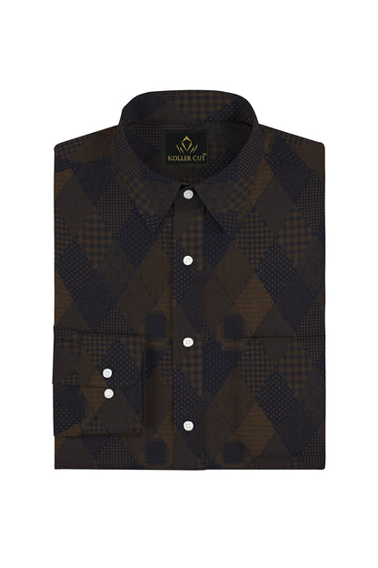 Caramal Brown and Moonlit Blue Jacquard Print Egyptian Giza Cotton Shirt