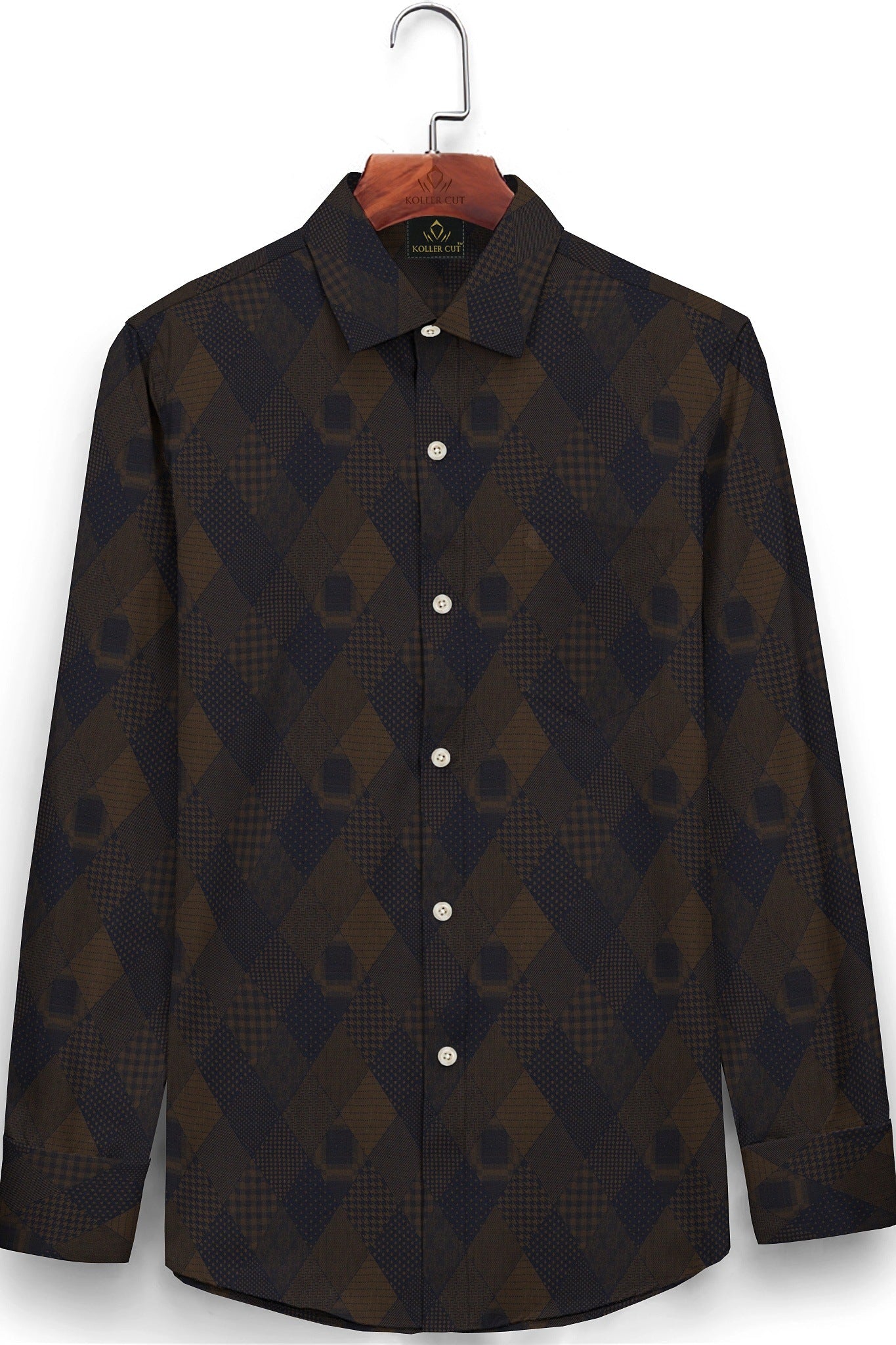 Caramal Brown and Moonlit Blue Jacquard Print Egyptian Giza Cotton Shirt