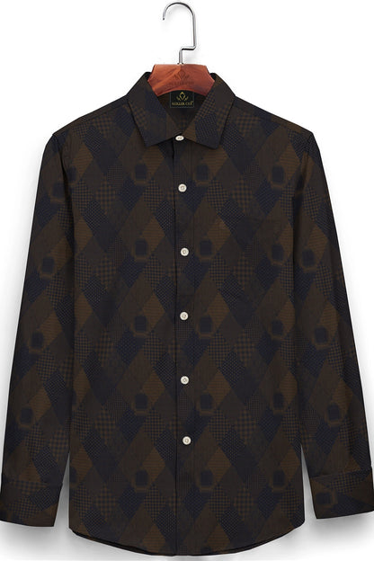 Caramal Brown and Moonlit Blue Jacquard Print Egyptian Giza Cotton Shirt
