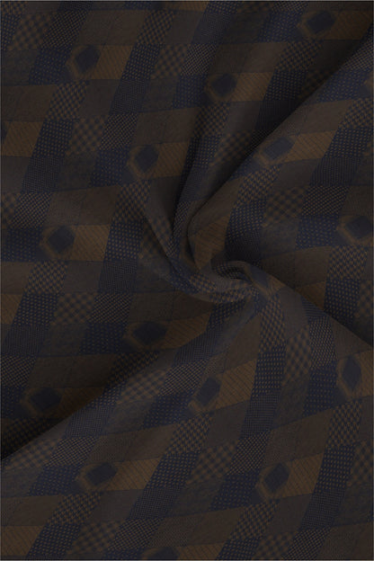 Caramal Brown and Moonlit Blue Jacquard Print Egyptian Giza Cotton Shirt