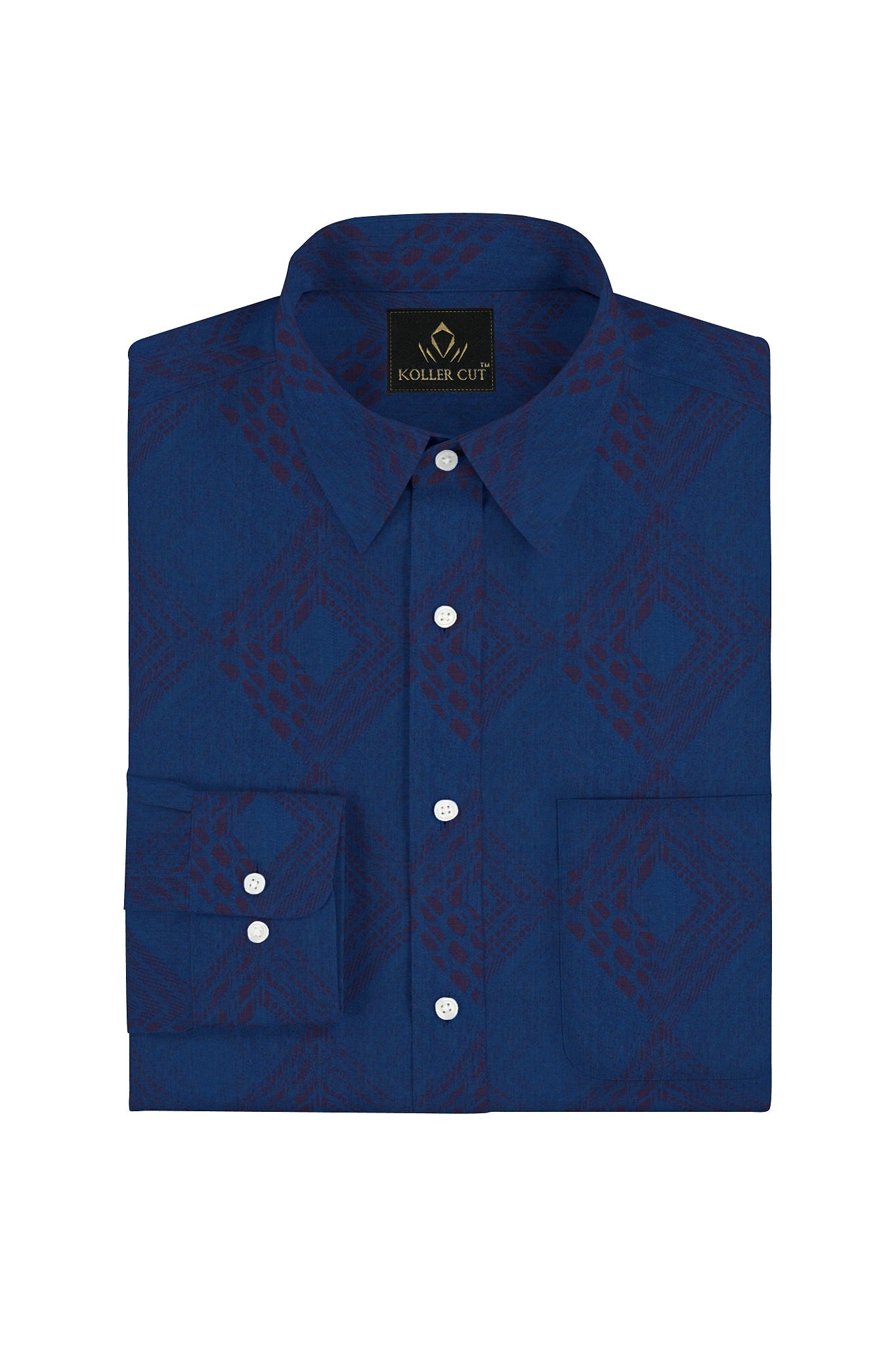 Methyl Blue and Caspia Plum Purple Ikat Jacquard Print Eyptian Giza Cotton Shirt