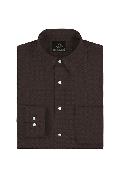 Raisin Brown and Mulch  Brown Jacquard Print Egyptian Giza Cotton Shirt