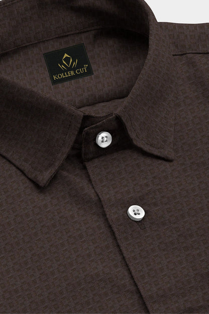 Raisin Brown and Mulch  Brown Jacquard Print Egyptian Giza Cotton Shirt