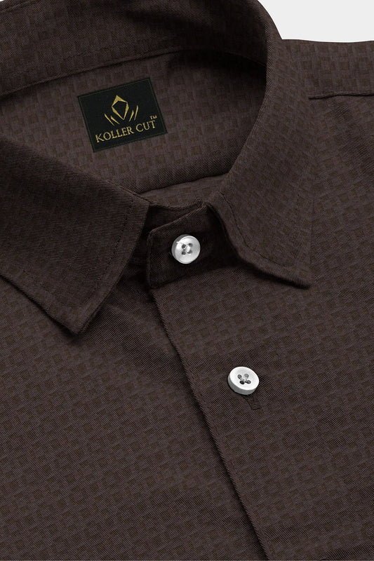 Raisin Brown and Mulch  Brown Jacquard Print Egyptian Giza Cotton Shirt