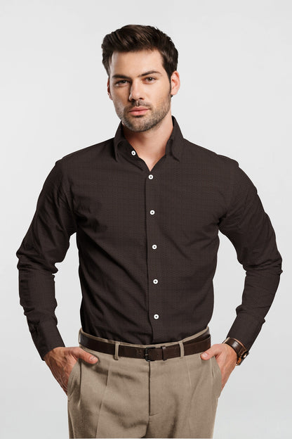 Raisin Brown and Mulch  Brown Jacquard Print Egyptian Giza Cotton Shirt