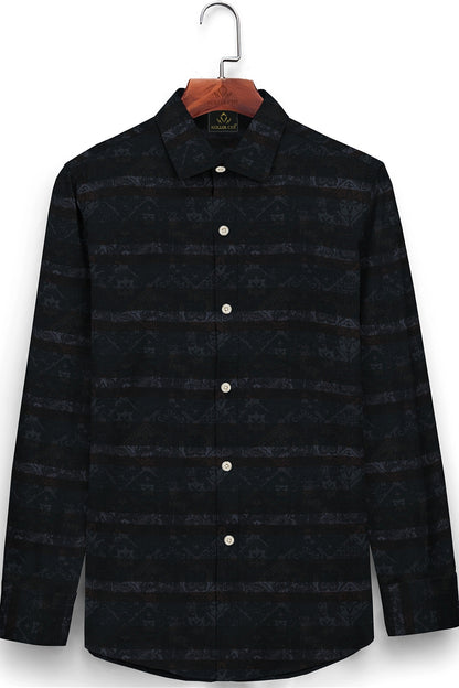 Platinum Gray with Cilantro Green and Tiramisu Brown Multicolored Jacqurd Abstract Stripes Egyptian Giza Cotton Shirt