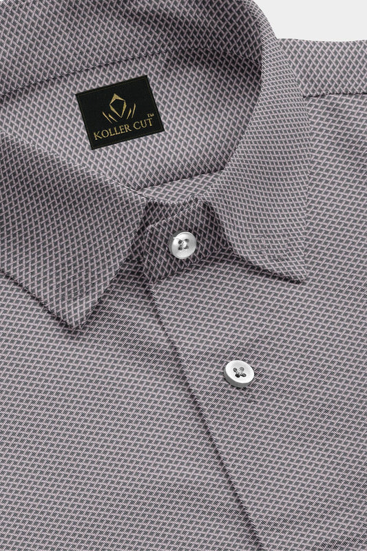 Titanium Gray and Orchid Pink Lock Crimp Mesh Jacquard Print Egyptian Giza Cotton Shirt