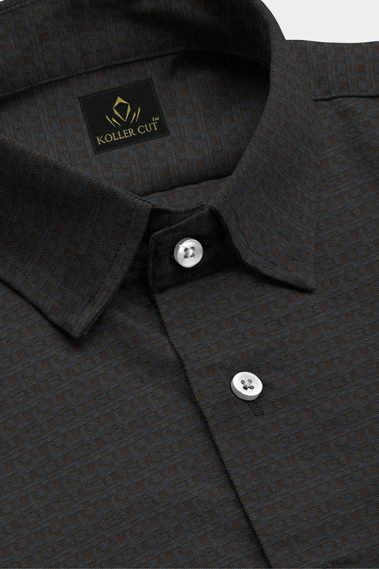 Graphite Gray and Raisin Brown Jacquard Print Premium Egyptian Giza Cotton Shirt