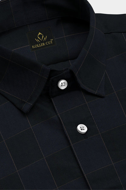 Jade Black and Opal Blue Checks Egyptian Giza Cotton Shirt