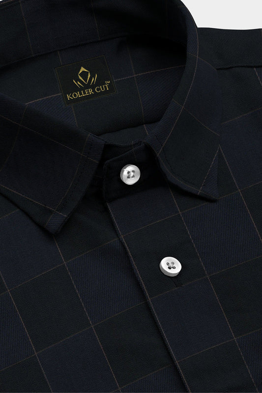 Jade Black and Opal Blue Checks Egyptian Giza Cotton Shirt