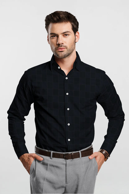Jade Black and Opal Blue Checks Egyptian Giza Cotton Shirt