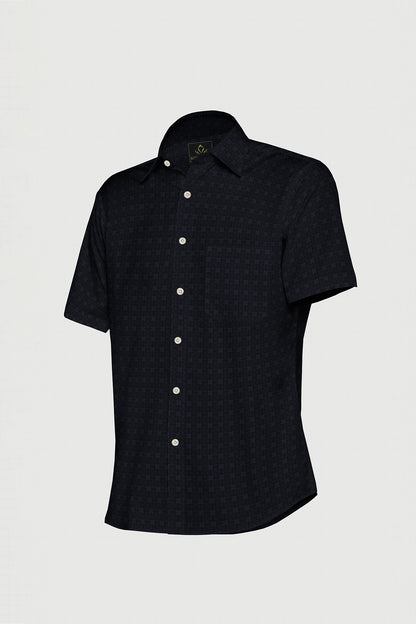 Jade Black and Coronet Blue Jacquard Print Egyptian Giza cotton Shirt