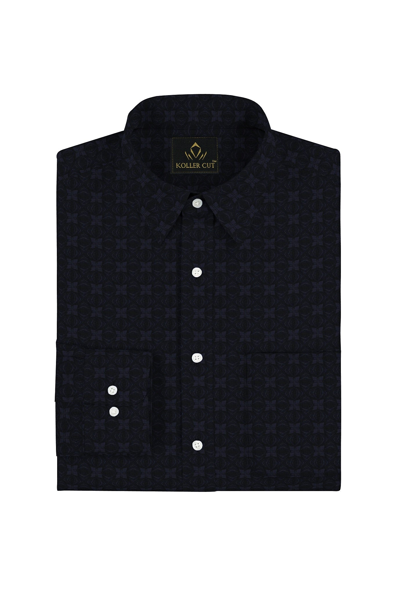Jade Black and Coronet Blue Jacquard Print Egyptian Giza cotton Shirt