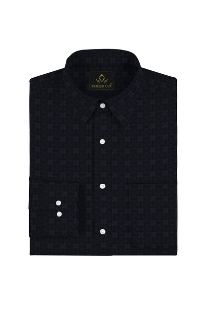 Jade Black and Coronet Blue Jacquard Print Egyptian Giza cotton Shirt