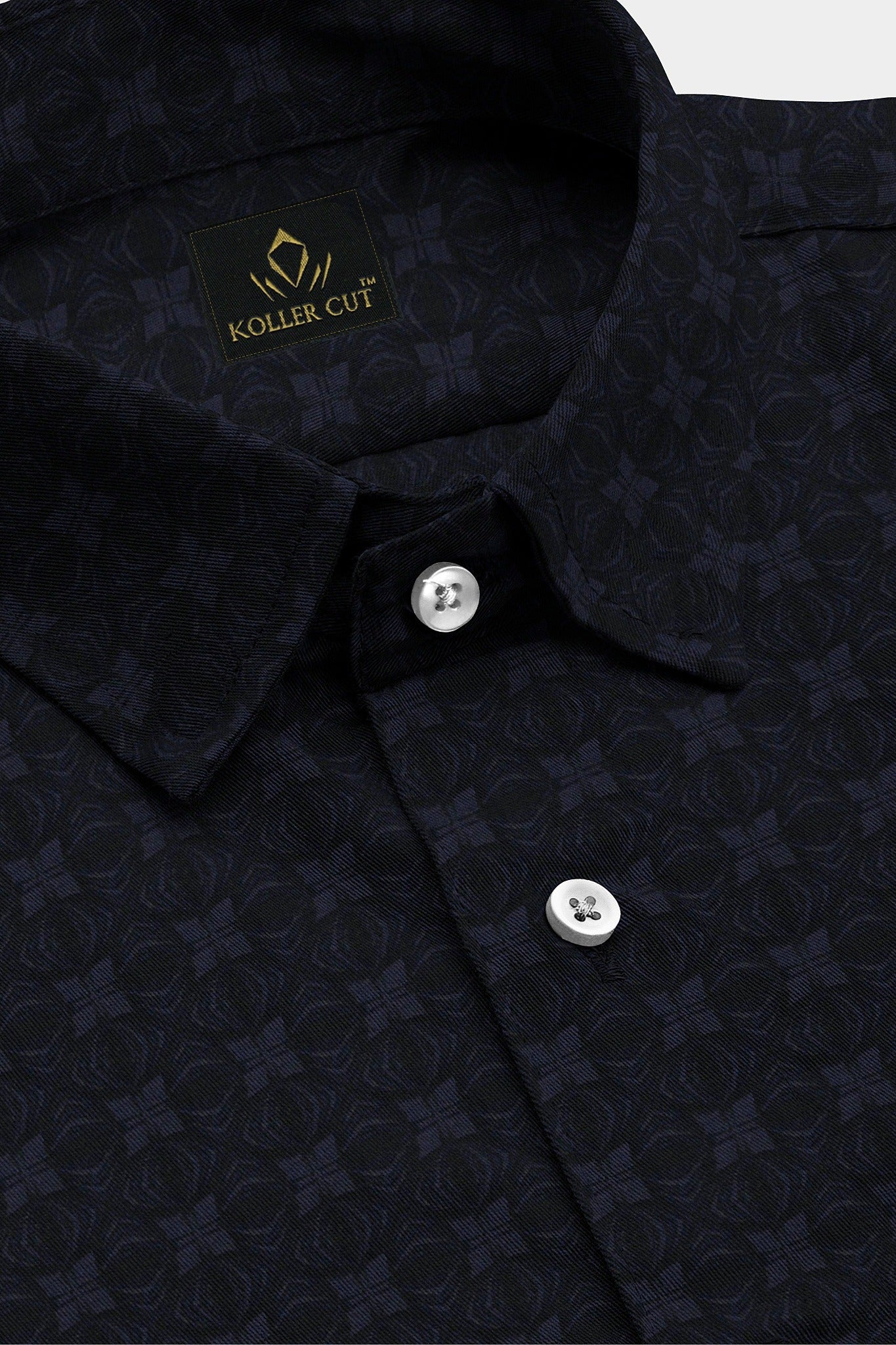 Jade Black and Coronet Blue Jacquard Print Egyptian Giza cotton Shirt