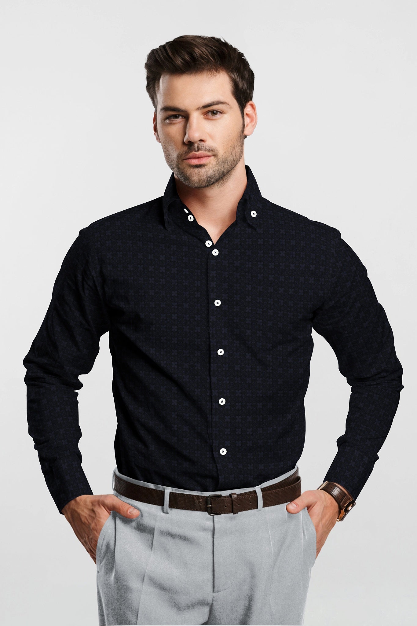 Jade Black and Coronet Blue Jacquard Print Egyptian Giza cotton Shirt