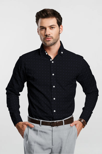 Jade Black and Coronet Blue Jacquard Print Egyptian Giza cotton Shirt