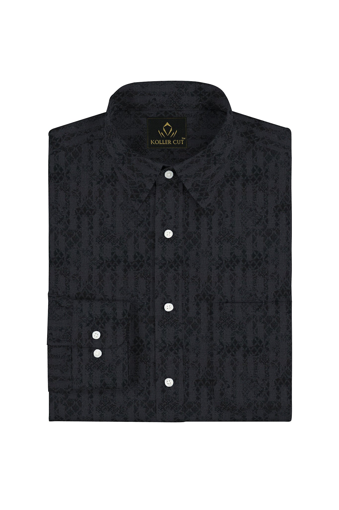 Ebony Black and Charcoal Gray  Jaccquard Print Egyptian Giza Cotton Shirt