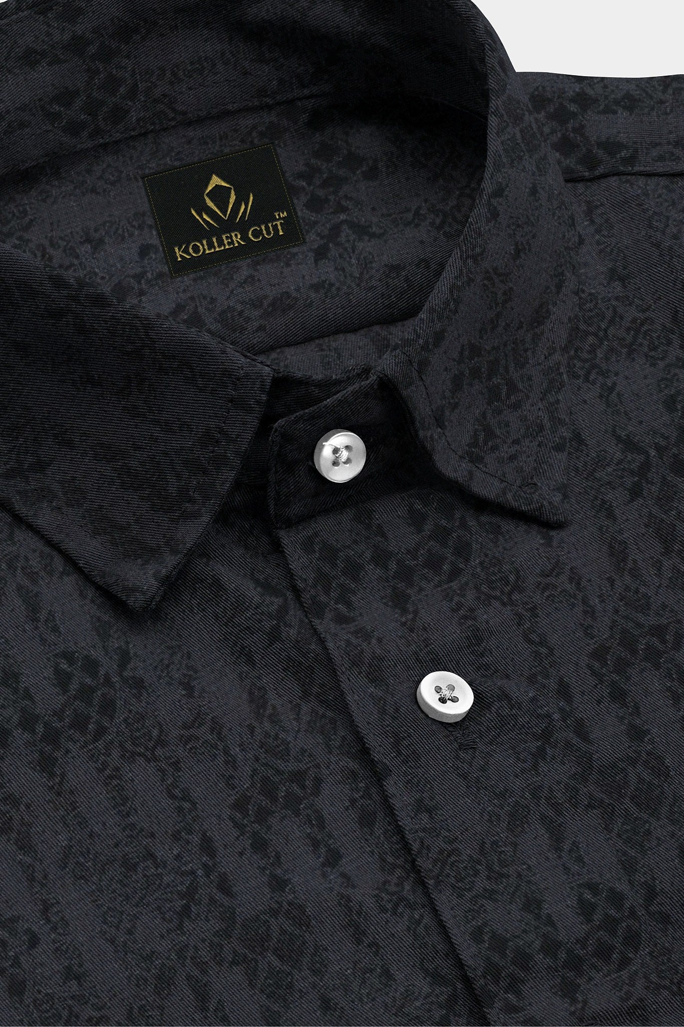 Ebony Black and Charcoal Gray  Jaccquard Print Egyptian Giza Cotton Shirt