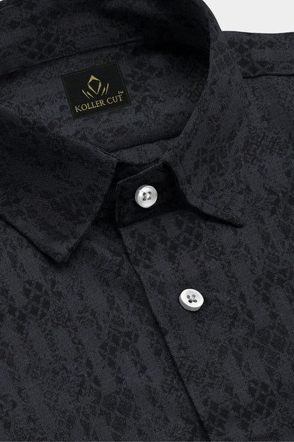 Ebony Black and Charcoal Gray  Jaccquard Print Egyptian Giza Cotton Shirt