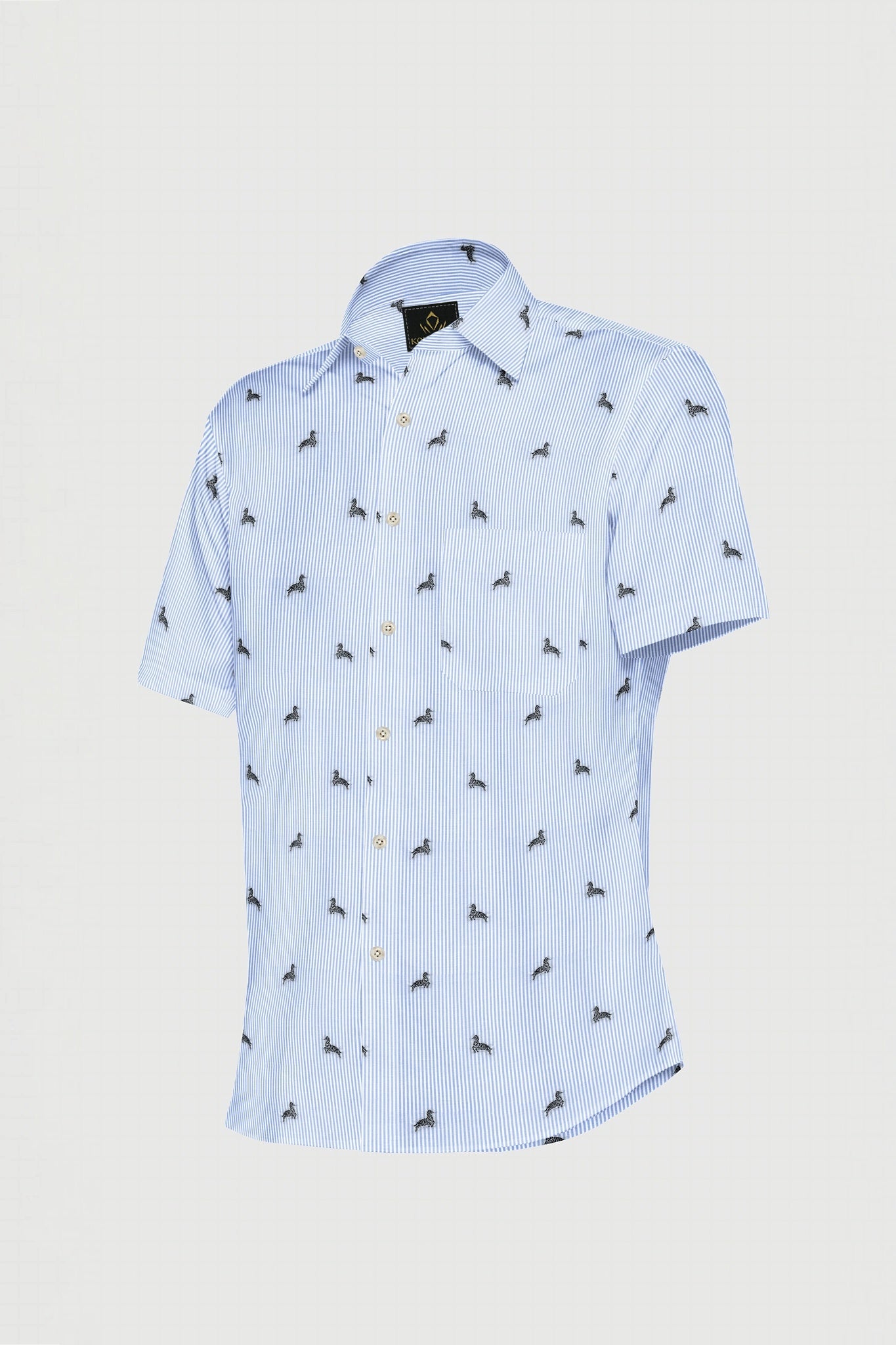 White with Carolina Blue and Black Pinstripes Jacquard Zebra Print Egyptian Giza Coton Shirt