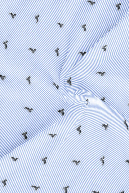 White with Carolina Blue and Black Pinstripes Jacquard Zebra Print Egyptian Giza Coton Shirt