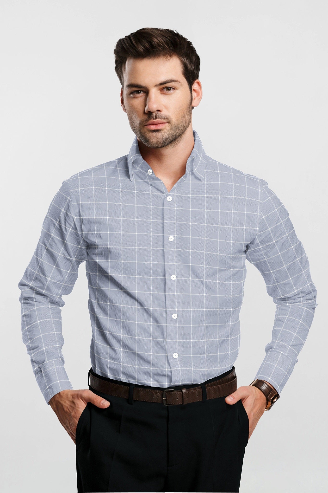 Mirage Gray and White Jacquard Check Premium Egyptian Giza Cotton Shirt