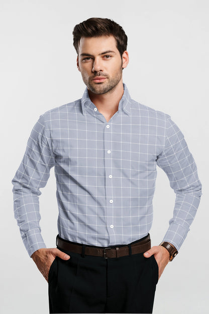 Mirage Gray and White Jacquard Check Premium Egyptian Giza Cotton Shirt