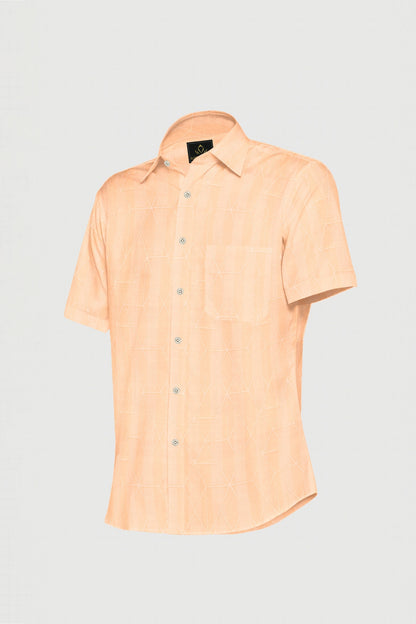 Apricot Peach Abstract Jacquard Print Egyptian Giza Cotton Shirt