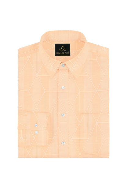 Apricot Peach Abstract Jacquard Print Egyptian Giza Cotton Shirt