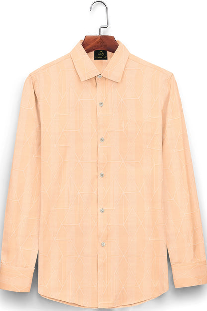 Apricot Peach Abstract Jacquard Print Egyptian Giza Cotton Shirt