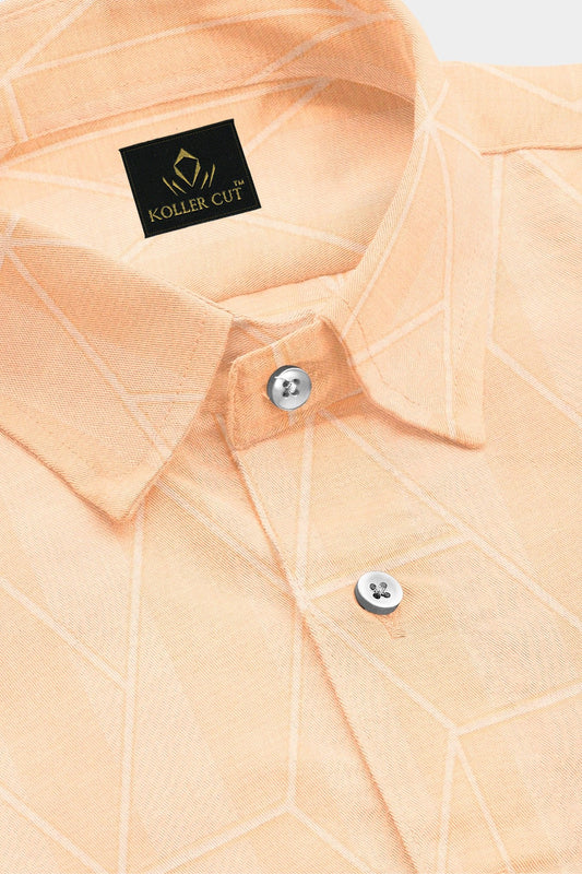 Apricot Peach Abstract Jacquard Print Egyptian Giza Cotton Shirt