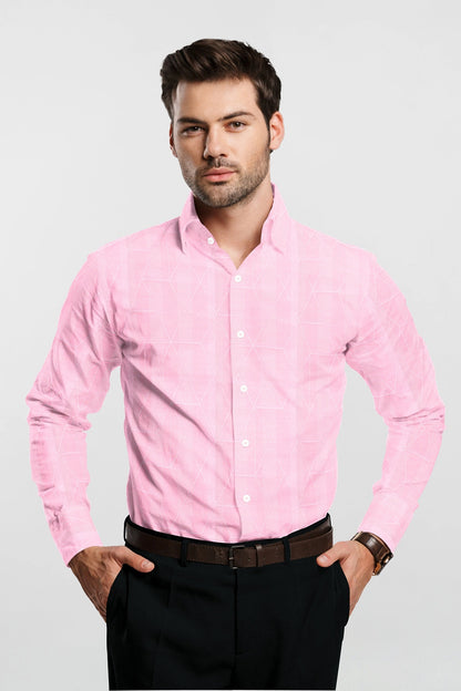 Pearl Pink Abstract Jacquard Print Egyptian Giza Cotton Shirt