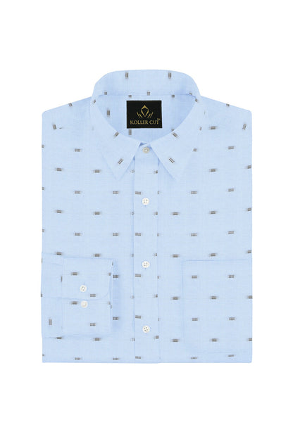 Brunnera Blue and Dill Green Jacquard Print Premium Egyptian Giza Cotton Shirt