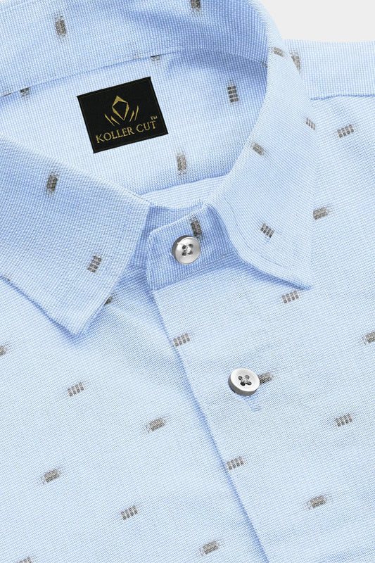 Brunnera Blue and Dill Green Jacquard Print Premium Egyptian Giza Cotton Shirt