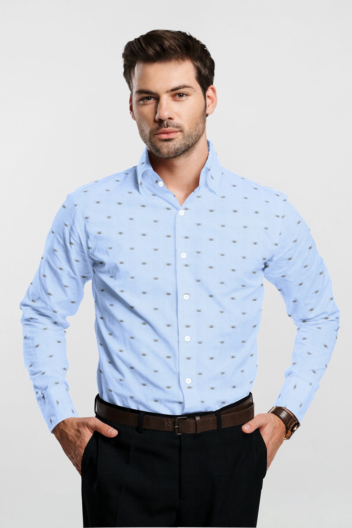 Brunnera Blue and Dill Green Jacquard Print Premium Egyptian Giza Cotton Shirt