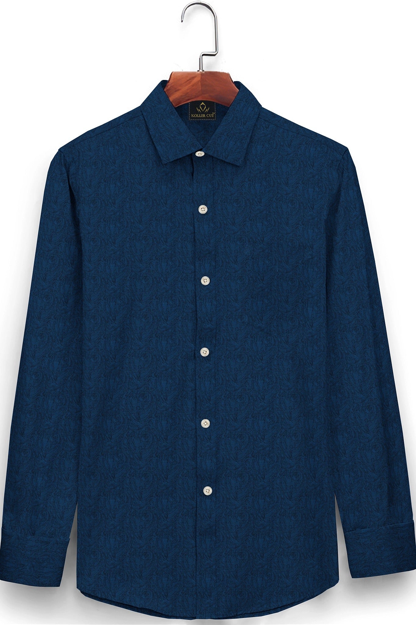 Limoges Blue and Sable Black Paisley Jacquard Print Giza Cotton Shirt