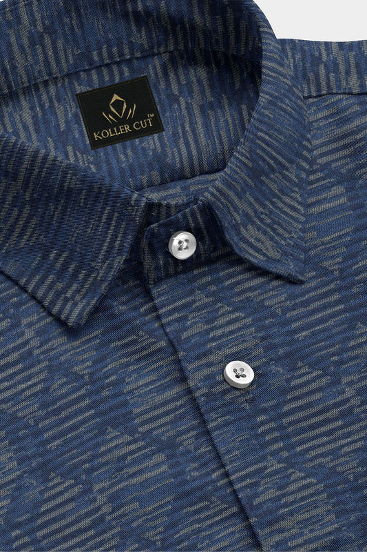 Galaxy Blue and Beige Hexagon Jaquard Print Giza Cotton Shirt