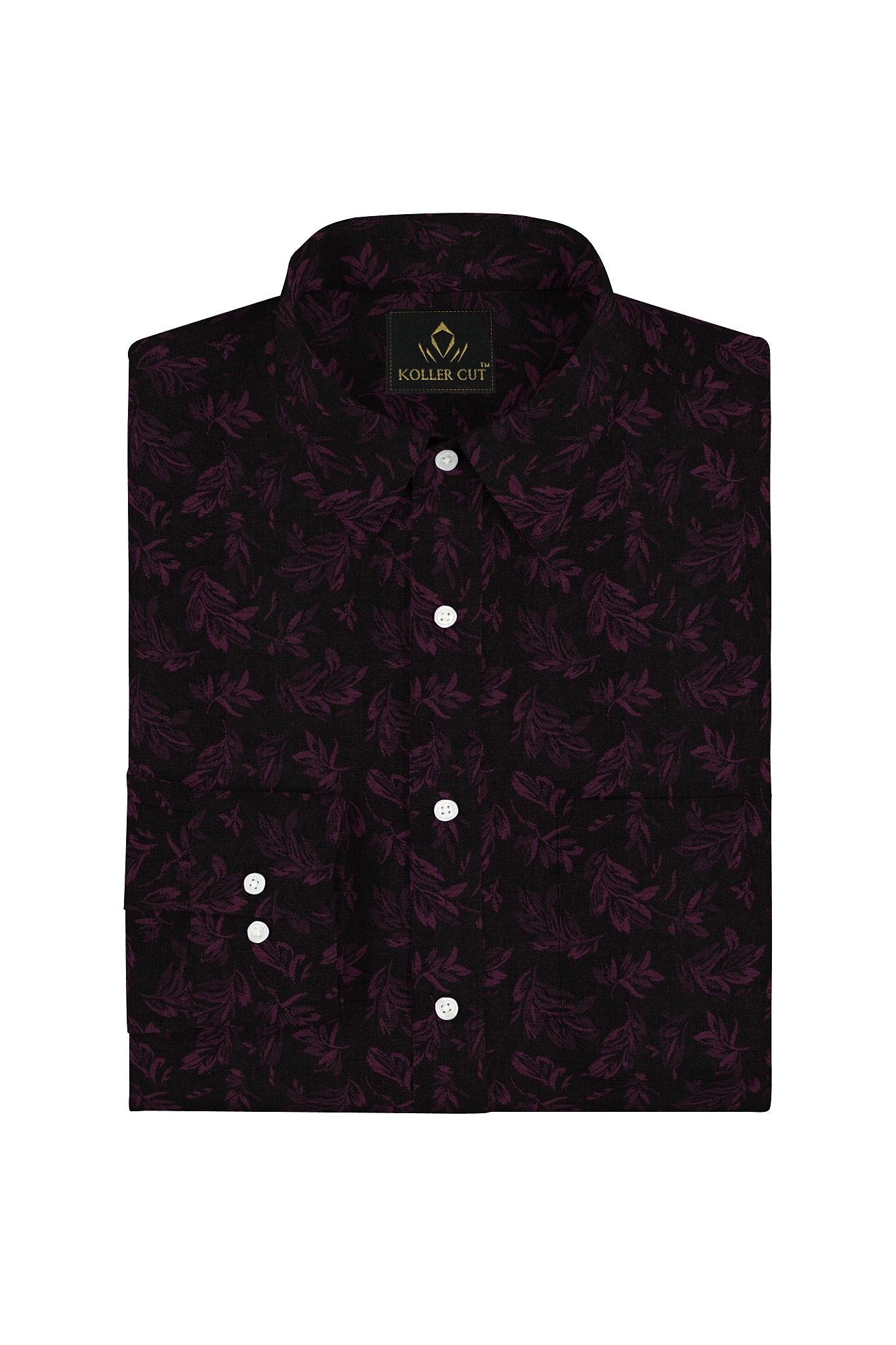 Black and Magenta Purple Sisyrinchium Plant Jacquard Print Giza Cotton Shirt