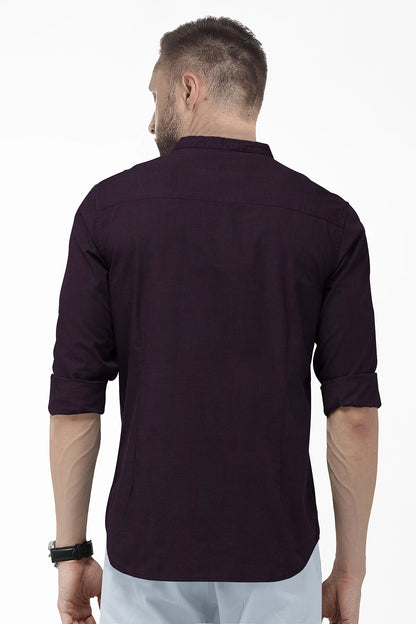 Wine Mandarin Collar Luxurious linen shirt