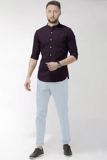 Wine Mandarin Collar Luxurious linen shirt