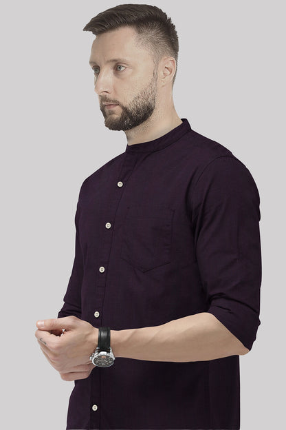 Wine Mandarin Collar Luxurious linen shirt